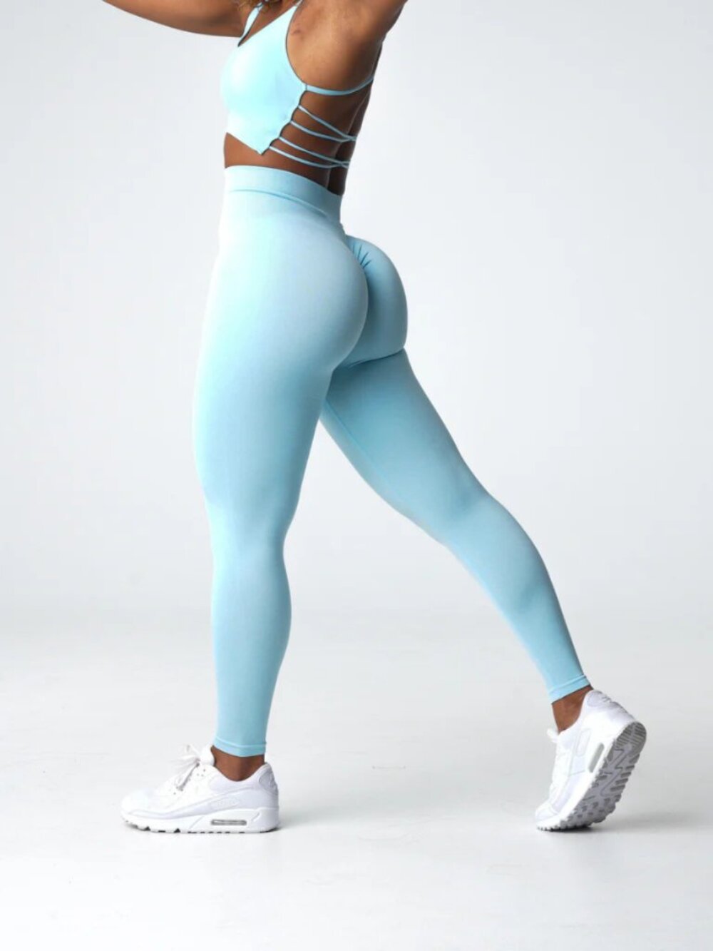 NVGTN Scrunch Seamless Leggings - Blue - Size S, High Waisted, No Front Seam